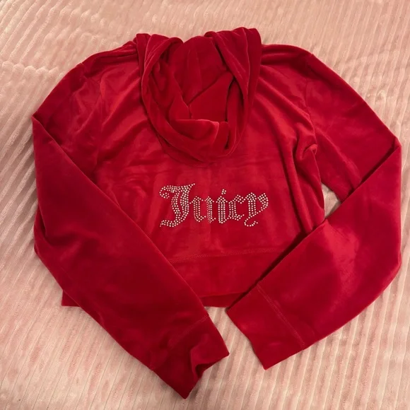 Juicy Couture Red Rhinestone Sweatsuit with Zip-up Hoodie and Pants Size L - Picture 4 of 7